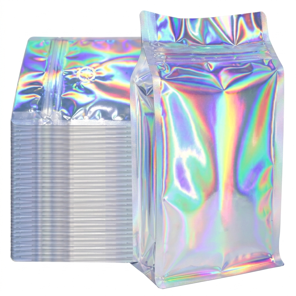 Glossy Rainbow (7 color) Silver Color Pull-tab Zip Lock Pouch (Coffee bag)