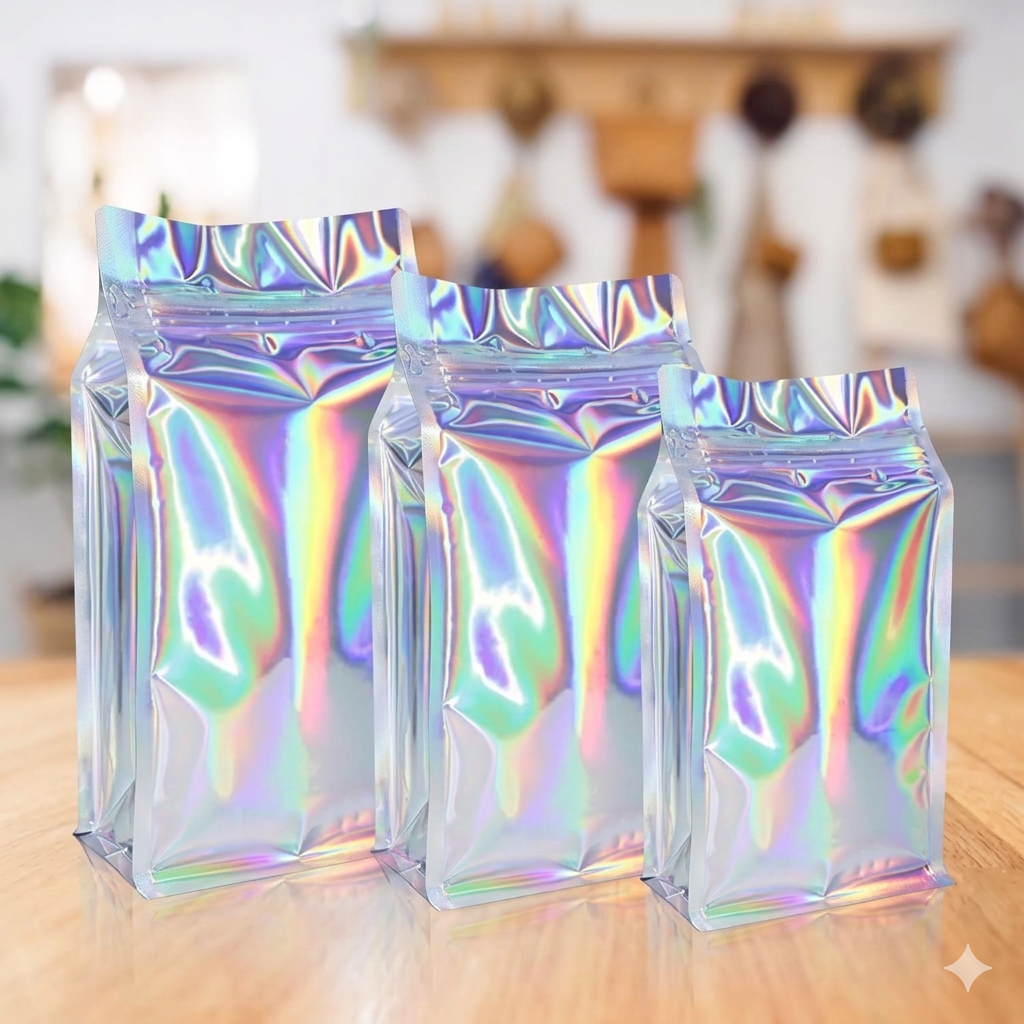 Glossy Rainbow (7 color) Silver Color Pull-tab Zip Lock Pouch (Coffee bag)