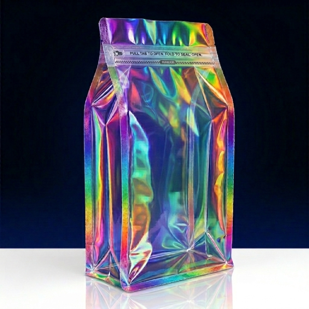 Glossy Rainbow (7 color) Transparent Pull-tab Zip Lock Pouch (Coffee bag)
