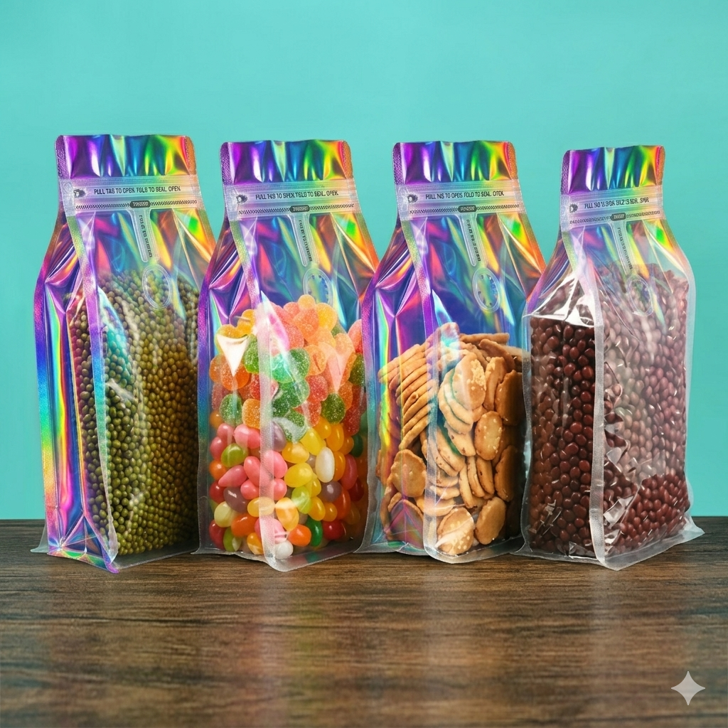 Glossy Rainbow (7 color) Transparent Pull-tab Zip Lock Pouch (Coffee bag)