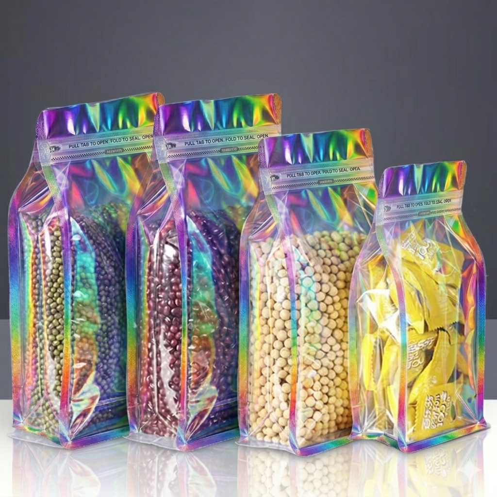 Glossy Rainbow (7 color) Transparent Pull-tab Zip Lock Pouch (Coffee bag)
