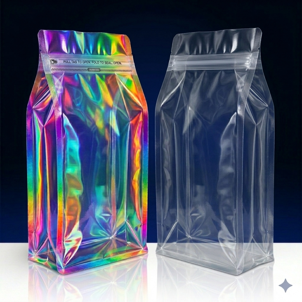 Glossy Rainbow (7 color) Transparent Pull-tab Zip Lock Pouch (Coffee bag)