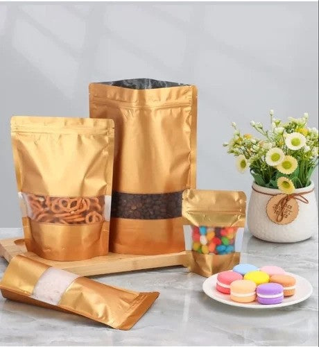 Golden Zip Lock Pouch with Window (2 Layer)