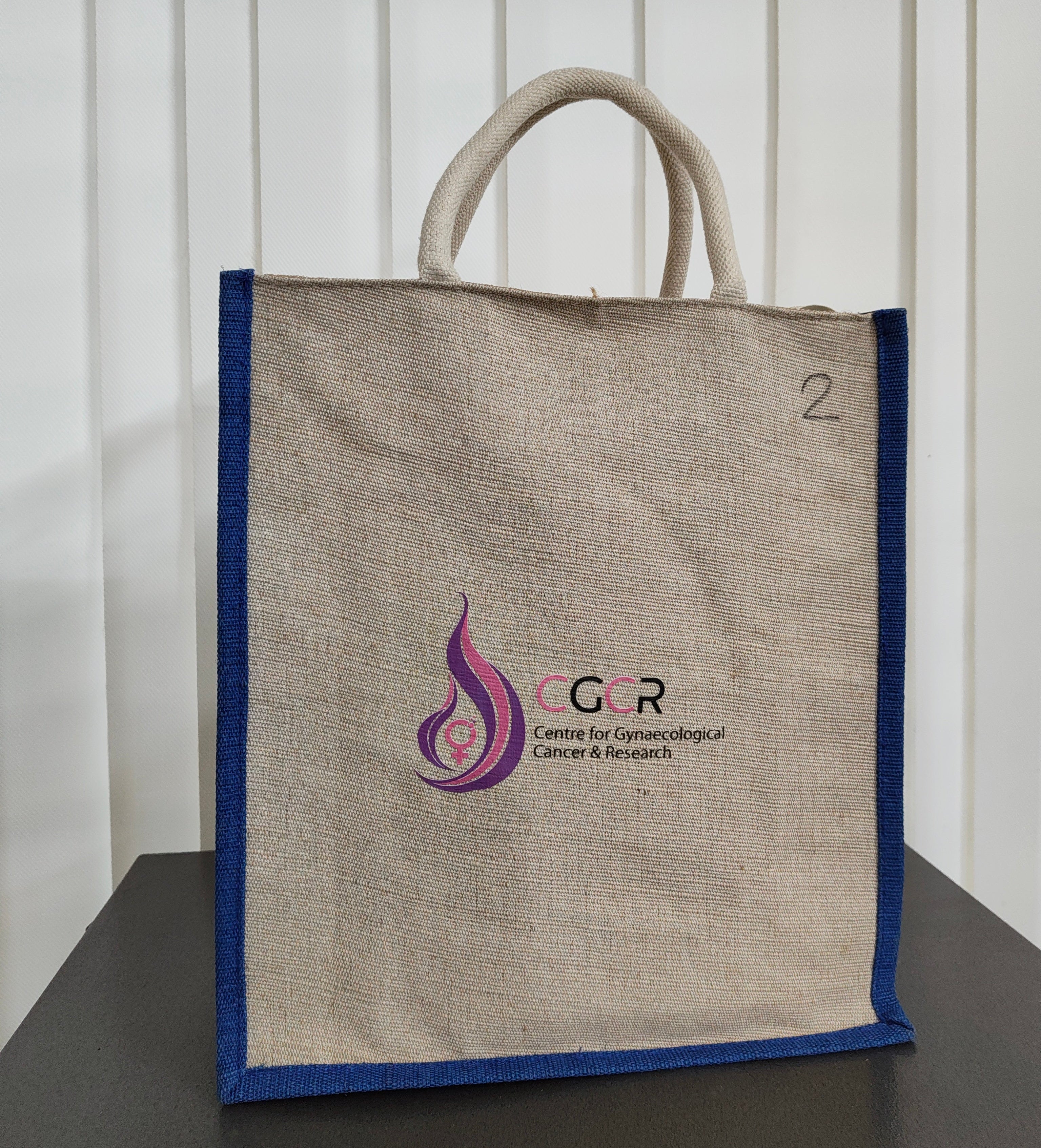 Jute Bag White and Blue (Zipper) 02 
