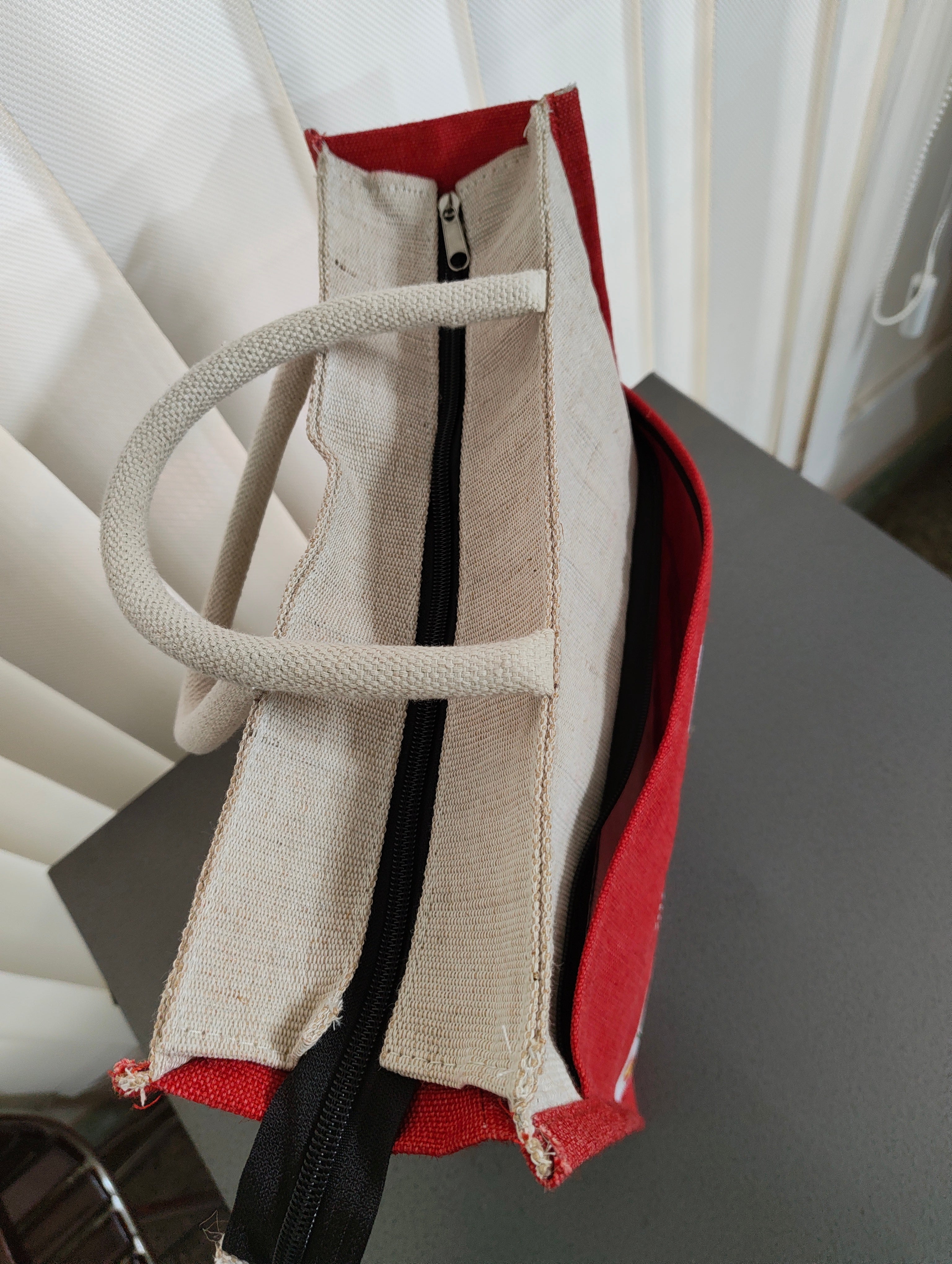 Jute Bag With Pocket Zipper Red 06 Top