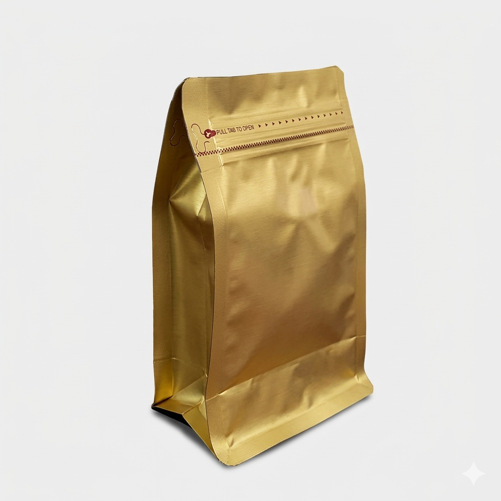 Matte Golden Color Aluminum Foil Pull-tab Zip Lock Pouch (Coffee bag)