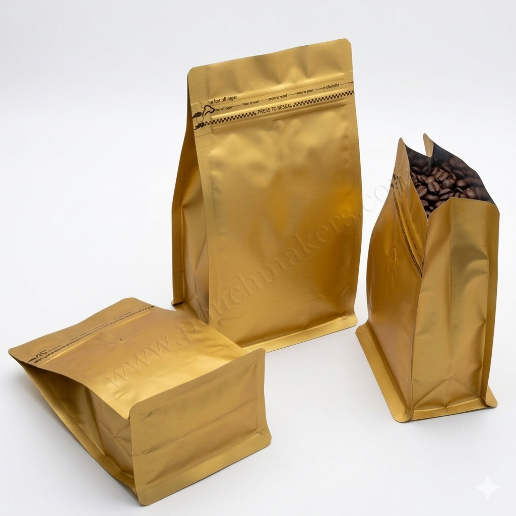 Matte Golden Color Aluminum Foil Pull-tab Zip Lock Pouch (Coffee bag)