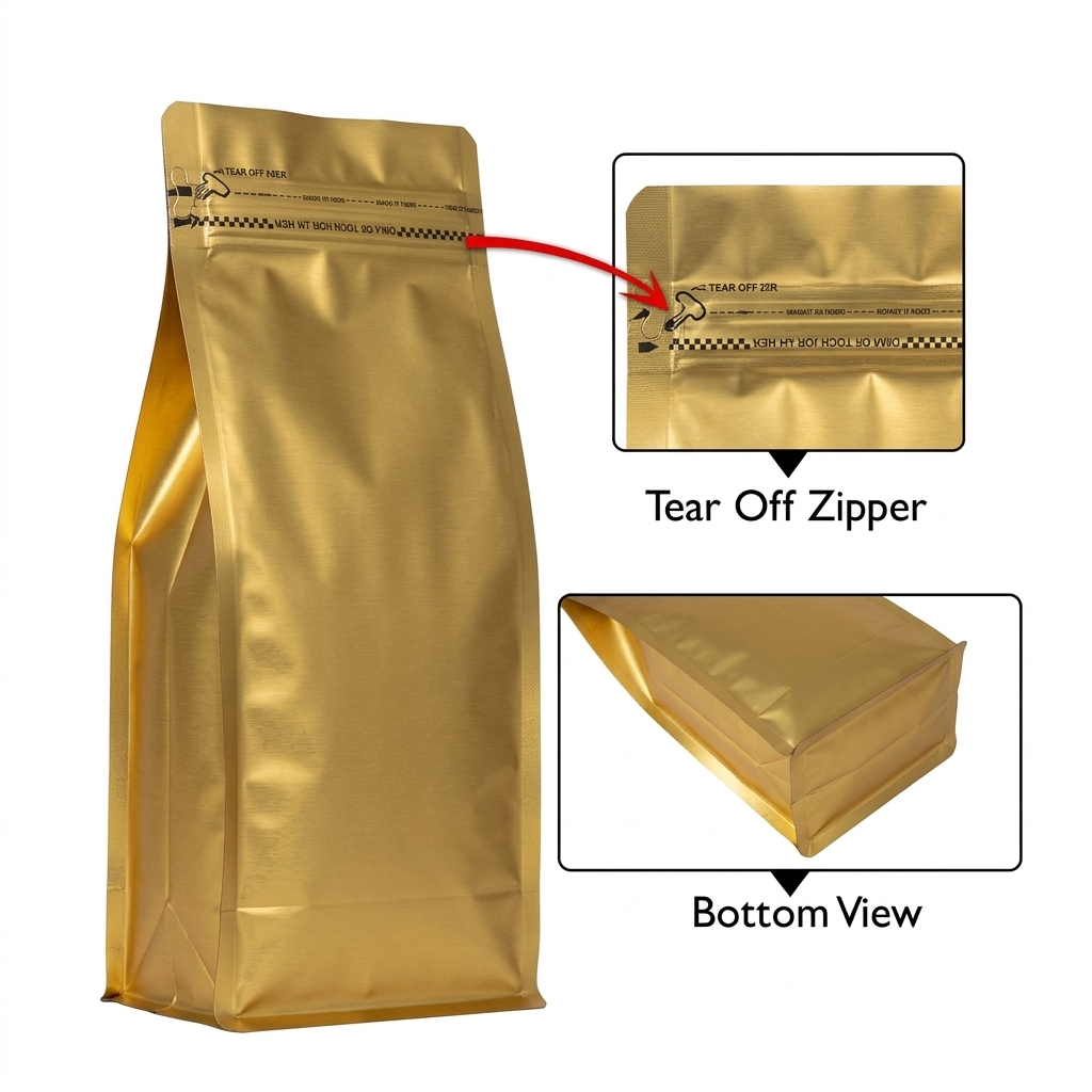 Matte Golden Color Aluminum Foil Pull-tab Zip Lock Pouch (Coffee bag)