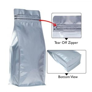 Matte Silver Color Aluminum Foil Pull-tab Zip Lock Pouch (Coffee bag)