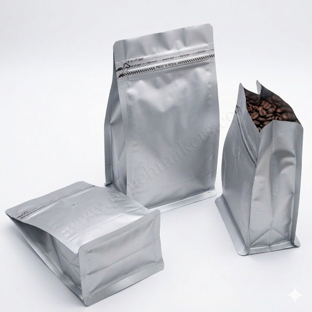 Matte Silver Color Aluminum Foil Pull-tab Zip Lock Pouch (Coffee bag)