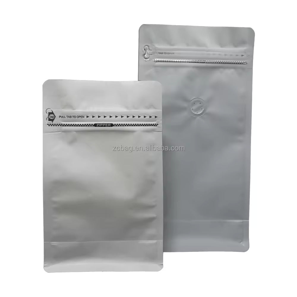 Matte Silver Color Aluminum Foil Pull-tab Zip Lock Pouch (Coffee bag)